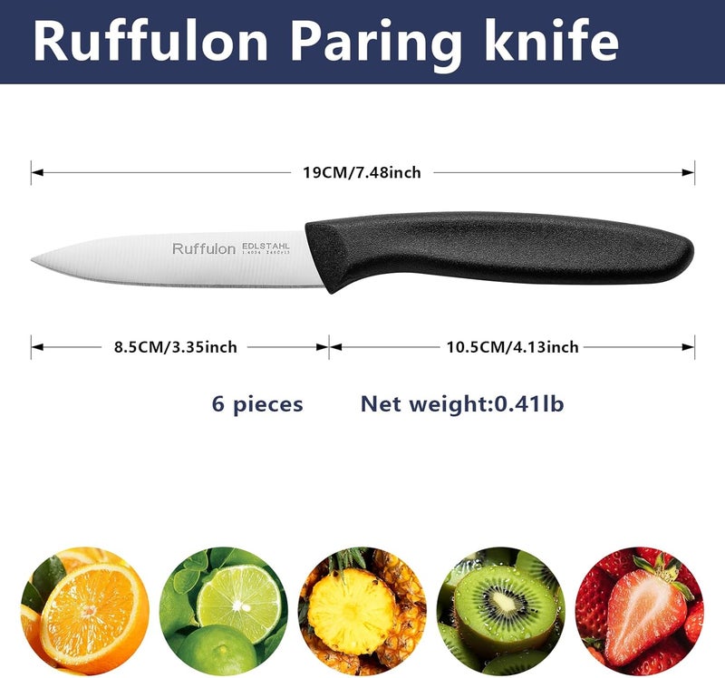 Ruffulon Paring Knife Fruit Knife Set (6 Pieces), Ultra Sharp Stainless Steel Vegetable and Fruit Knife with PP Plastic Ergonomic Handle for Cutting Fruits and Vegetables. - Image 2